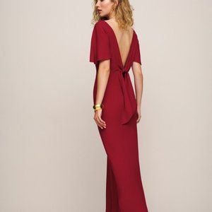 NWT Reformation Lassie Dress 10 in Sangre Red Maxi Gown Art Deco Back Tie